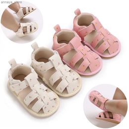 Sandals Baby shoes girls shoes new summer girls sandals PU leather floral rubber soles non slip newborns first walking board shoesL240429