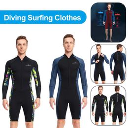 Women's Swimwear Neoprene Shorty Mens Wetsuit 1.5MM UV-proof Front Zip Lycra Long Sleeves Diving Suit For Underwater Snorkeling Swimming