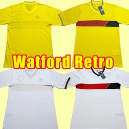 1985 1988 WatfordES Mens Retro Soccer Jerseys Home yellow Away White Football Shirts Short Sleeve Uniforms 85 88 Adult