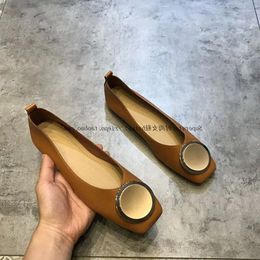 Casual Shoes Round Buckle Flat Woman Square Toe Espadrilles High Quality Ballet Flats Ladies Mules Working Y1000