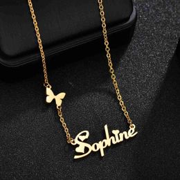 Pendant Necklaces 2023 New Fashion Personalized Customization Name Necklace Stainless Steel Butterfly Womens Letter Necklace Pendant Gift JewelryWX