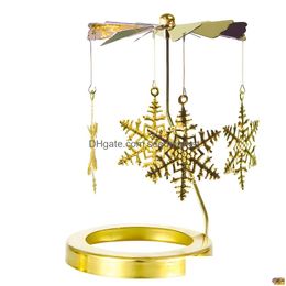 Candle Holders Home Decor Birthday Party Tea Light Christmas Tree Flower Valentines Day Wedding Rotating Holder Golden Candlestick D Dhk0V