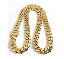 15mm 18quot30quot Stainless Steel Jewellery 18K Gold Plated High Polished Miami Cuban Link Necklace Men Women Curb Choker Chain3450327
