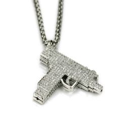 Submachine Gun Fashion Pendant Iced Out Crystal GoldSilver Charm Necklace Hip Hop Jewellery Cuba039s Necklace Punk2479709