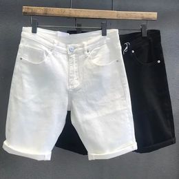 Summer Mens Loose Straight Denim Shorts White Black Casual Knee Length Jeans Shorts 240428