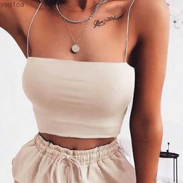 Women's Tanks Camis 2022 New Womens Spaghetti Shoulder Strap Crop Top Sexy Body Sleeveless Cami Tube Top Basic Flat CamisoleL240429