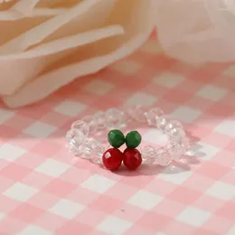 Cluster Rings 2024 Creative Cherry Ring Pearl Colour Crystal Adjustable Rope Chain Finger For Lady Women's Cute Fruit