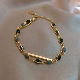 Chain Fashionable and Exquisite Green Imitation Jade Beaded Bracelet Elegant and Sweet Court Style Banquet Daily Jewellery for Women