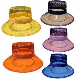 Unisex PVC Transparent Bucket Hat Bright Jelly Wide Brim Waterproof Rain hat14408982