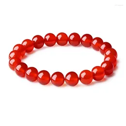 Strand Red Agate Beaded Bracelet 8mm 10mm 12mm Beads Fine Semi-precious Stone Stretchy Bracelets Fashion Jewelry Couple's Birthday Gift