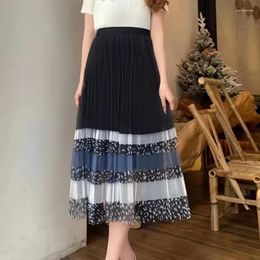 Skirts Casual Summer Pleated High Waist 2024 Korean Fashion Clothing Faldas Largas Oversized Printed Long Tulle For Women