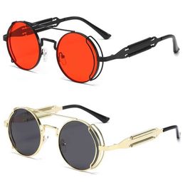 Sunglasses Punk Steampunk Sunglasses Retro Mens Brand Designer Round Punk Eyewear Gothic Style Products Women UV400 Sunglasses T240428