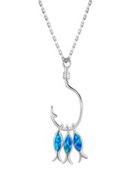 Pendant Necklaces Blue Fire Opal Three Fish Hook Necklace For Gift7029063