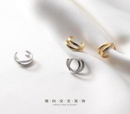Jazaz 925 Sterling Silver Earrings Korean Cross Double Ear Clip For Women Chic No Piercing Fake lage Jewellery Hoop Huggie4674448