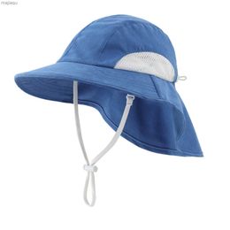 Caps Hats Connecting Style Preschool Boys and Girls New Solid Summer Sun Hat Wide Brim UV Sunscreen Adjustable Outdoor Mesh Bucket Sun HatL240429