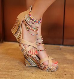 Sandals Women Colourful Beaded High Heels Platform Wedge Boho Shoes Fashion Often Solid Summer For SandalsSandals8463453