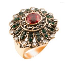 Cluster Rings Flower Resin Rhinestone Wedding For Women Vintage Look Round Gold Colour Turkey Jewellery