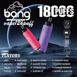 Bang disposable 18000Puffs disposable Vape Pen puff18k rechargeable Bang Vapes 18kPuff mesh coil charging rod kit 0% 2% 3% 5% 12 Colours vs Al Fakher Big Cloud DTL VAPING