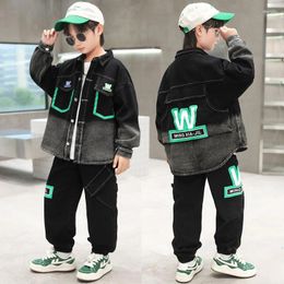 Clothing Sets Boys Coat Pants Kids Suits 2PCS/Set Cotton 2024 Casual Jean Spring Autumn Jogging Suit Teenagers Children