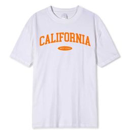 Men's T-Shirts West Coast Of California Print Mens T-Shirt 100% Cotton Loose T Clothing Fashion Sweat Clothes Crewneck Menswears Summer Tops Y240429