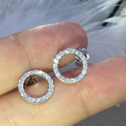 Stud Earrings Versatile Dazzling Circle Copper With Crystal Cubic Zirconia Minimalist For Teens Women's Jewelry 2024