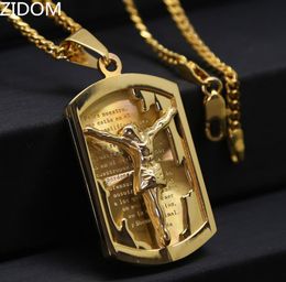 Mens gold Colour Lord's Prayer & Crucifix Jesus Piece Christ Dog Pendant 24"inch Miami Cuban Chain Hip Hop Necklace4639302