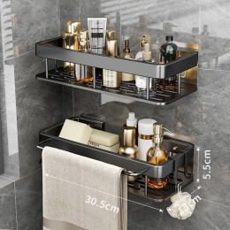 Set Bathroom Shelves Without Drilling RustProof Aluminium Shower Wall Shelf Shampoo Towel Holder Bathroom Organiser Accessorie