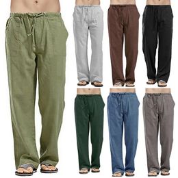 Men Linen Pants Streetwear Loose Straight Party Pant Elastic Waists Trousers Fahion Casual Beach Daliy Cool Breathable Plus Size 240428