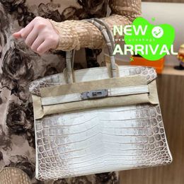 Totes Bag 10A Crocodile Handmade Genuine Leather Customised Family Womens Bag Single Shoulder Crossbody Bag Cowhide Handmade Wax Thread 28 Himalayan Skin WN-LP8H