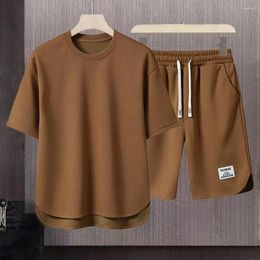 Men's Tracksuits T-shirt Shorts Set Summer Casual Outfit O-neck Short Sleeve With Elastic Drawstring Waist Wide Leg For Comfort