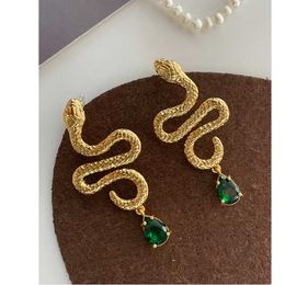 Earrings Modern Jewellery Silver Needl Snake Earrings Personality Cool Metallic Gold Colour Green Glass Teardrop Earrings For Women Gift 230831