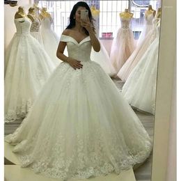 Brautballkleid Die Kleider Hochzeitskleid von Schulterspitze Applikern Tüll Satin Mitte Made Plus Size Vestido de Novia