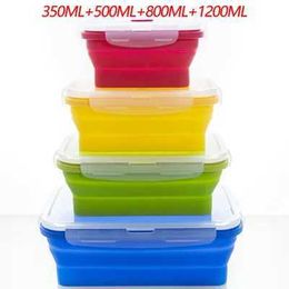 Bento Boxes Portable microwave lunch box silicone folding portable salad fruit food container storage tableware Q240427