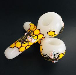 5 Inch Bee Hand Pipes Heady dry herb tobacco Pipe with 3D Coloured drawing crack weight 100g7736320