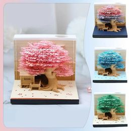 Omoshiroi Block 3D Notepad Memo Pad 2024 Calenda Hand Sculpture Tree Torn Paper Birthday Art 3D House Paper Note Gift G2U3 240411