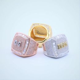 925 Sterling Silver Gold Plated Iced Out Cuban Rings Fine Jewellery Vvs Moissanite Diamond Hip Hop Ring