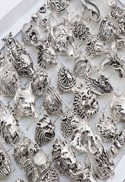 Wholesale 20pcs/Lots Mix Owl Dragon Wolf Elephant Tiger Etc Animal Style Antique Vintage Jewelry Rings for Men Women 2201131143928