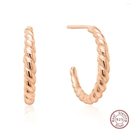 Stud Earrings Fine Jewellery Classic Delicate Women Hypoallergenic Twisted Rose Gold Plating S925 Sterling Silver Hoop Croissant Party