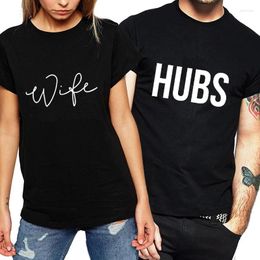 Women's T Shirts Letter Print Hubs Wife Funny Shirt For Men And Women Valentine Gift Tees Short Sleeve Tops Couple T-shirt Lovers