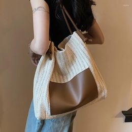 Drawstring Elegant Ladies Straw Woven Handbag Women Holiday Beach Commute Casual Tote Top-Handle Bags Fashion Retro Shoulder