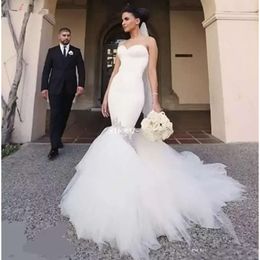 Dresses Neckline Gown Wedding Sweetheart Bridal Mermaid Sweep Train Crystals Custom Made Beaded Plus Size Vestidos De Novia