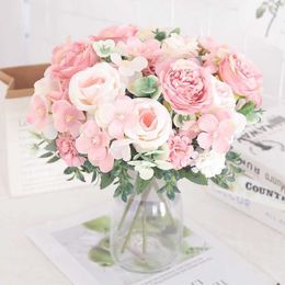 Dried Flowers 7 Heads Silk Peony Artificial Flower Hydrangea For Room Home Decoration Wedding Bride Bouquet Rose False Table Plant Accessories