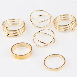 With Side Stones 6 Pieces/a Lot Trendy Gold Metal Rings For Women Ladies Fashion Finger Ring Wedding & Engagement Jewellery Wholesale Bague