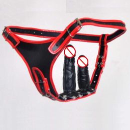 Red Dildo Panties with 2pcs Soft Dildo for anal vagina female adjustbale Rubberized Dildos Panty red color leather Pants Short9657000