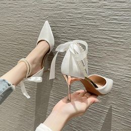 Dress Shoes Elegant Bridesmaid Sandals Women's Flat Buckle High Heels For Women Wedding White Womenshoes Luxury 2024