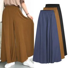 Women's Pants Capris 2022 Spring/Summer Plus Size Womens Elastic Bandwidth Leg Pants Womens Solid Colour Wide Full Length Casual Pants Y240429
