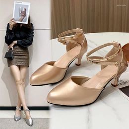 Dress Shoes Champagne Ladies High Heels 2024 Solid Colour Simple Women's Commuting Office Summer Sexy Pointed Toe Female Shoe