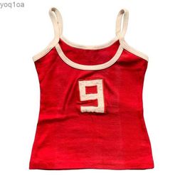 Women's Tanks Camis Girl Grunge Embroidery 9 Sexy Y2k 2000s Red Tank Top Summer Retro Backless Sleeveless Crop Top Harajuku Street ClothingL240429