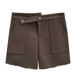 Women's Shorts Plus size womens autumn/winter 100KG fashionable design wool shorts casual obique high waisted boots cut 1175L2403