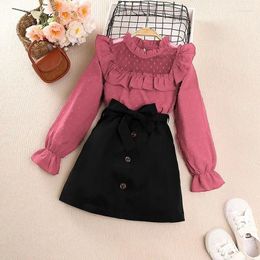 Clothing Sets Girls' Set Autumn European And American Lace Splice Polka Dot Long Sleeve Top Short Skirt Two Piece Fashion Children's Wear